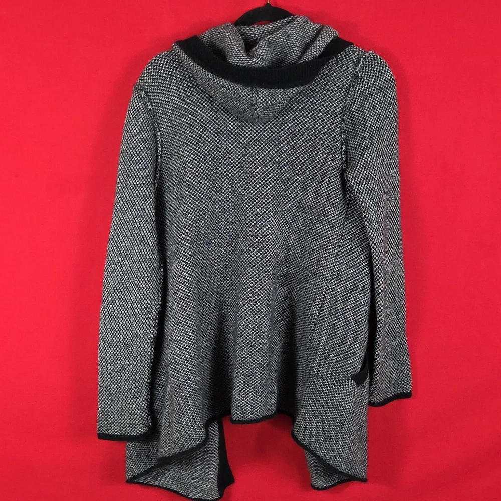 360 CASHMERE Hooded‎ Cardigan Wool Blend Black White Womens Size Medium